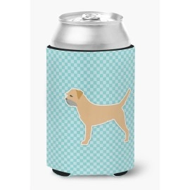 Caroline'S Treasures Border Terrier Checkerboard Blue Can Or Bottle Hugger Bb3689Cc, Can Hugger, Multicolor