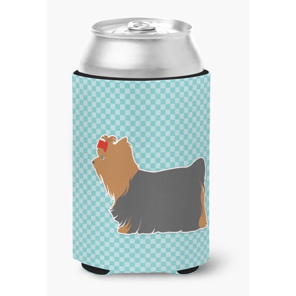 Caroline'S Treasures Yorkshire Terrier Yorkie Checkerboard Blue Can Or Bottle Hugger Bb3734Cc, Can Hugger, Multicolor