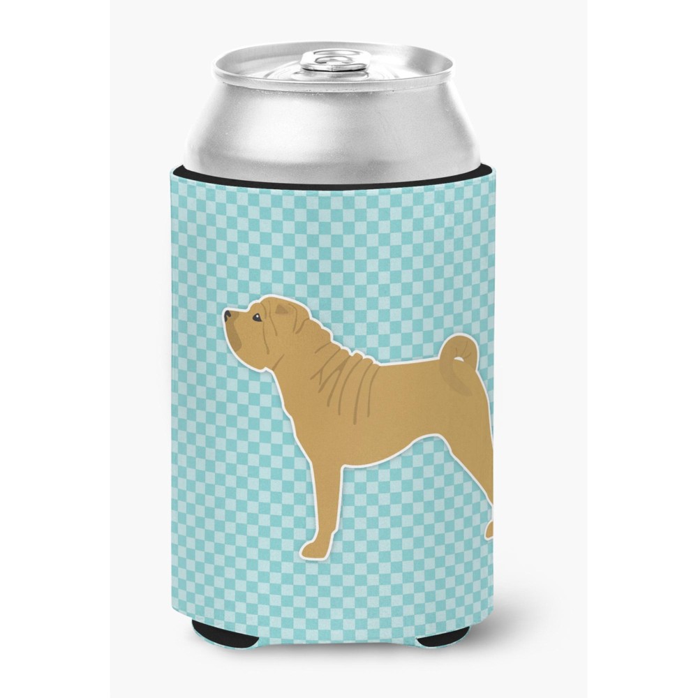 Caroline'S Treasures Shar Pei Checkerboard Blue Can Or Bottle Hugger Bb3752Cc, Can Hugger, Multicolor