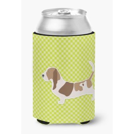 Caroline'S Treasures Basset Hound Checkerboard Green Can Or Bottle Hugger Bb3802Cc, Can Hugger, Multicolor