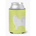 Caroline'S Treasures Samoyed Checkerboard Green Can Or Bottle Hugger Bb3859Cc, Can Hugger, Multicolor