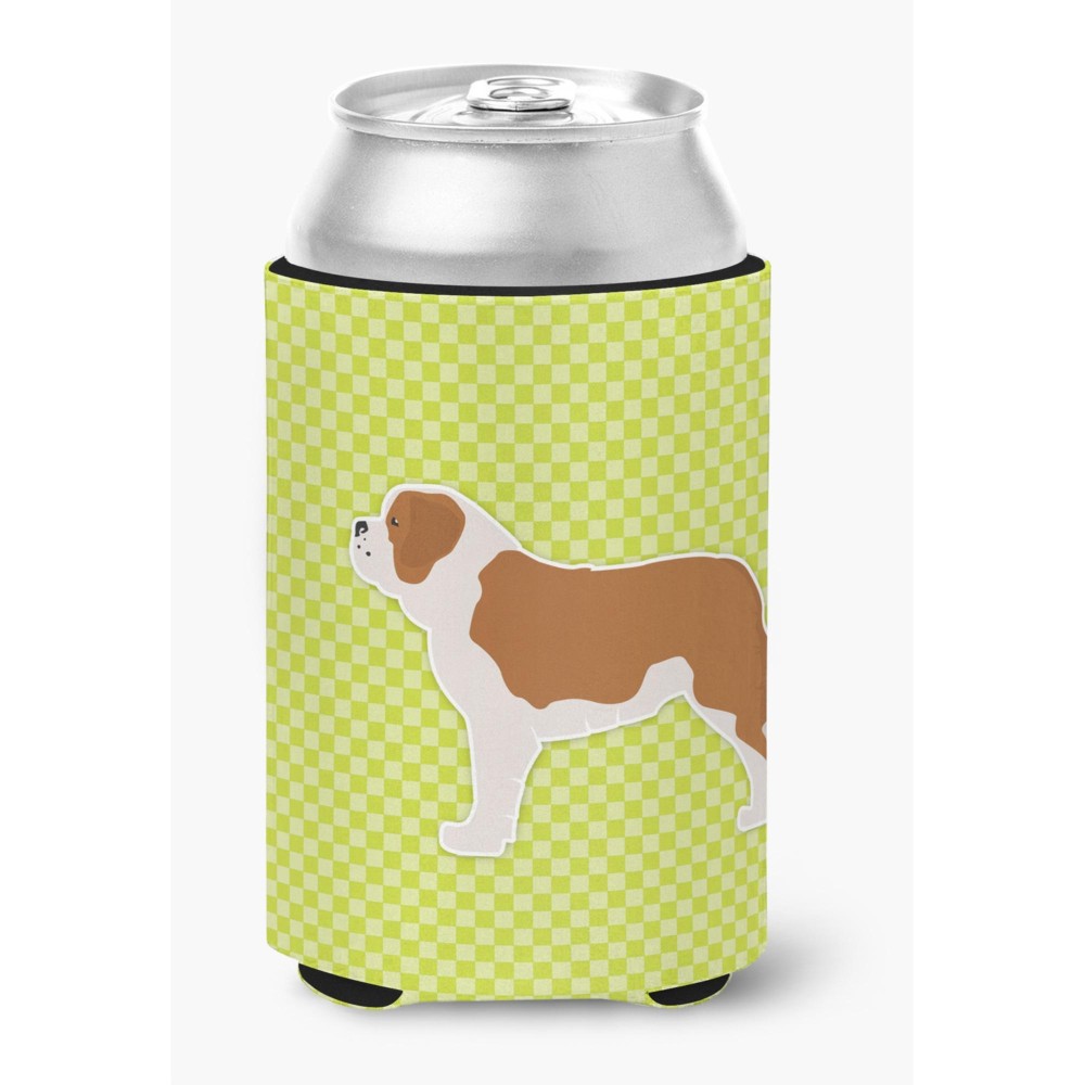 Caroline'S Treasures Saint Bernard Checkerboard Green Can Or Bottle Hugger Bb3876Cc, Can Hugger, Multicolor