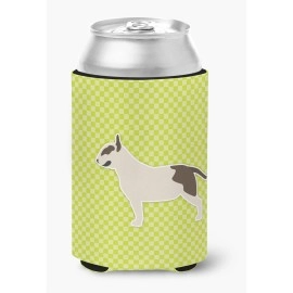 Caroline'S Treasures Bull Terrier Checkerboard Green Can Or Bottle Hugger Bb3878Cc, Can Hugger, Multicolor