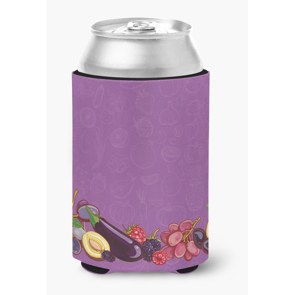 Caroline'S Treasures Fruits & Vegetables In Purple Can Or Bottle Hugger, Can Hugger, Multicolor