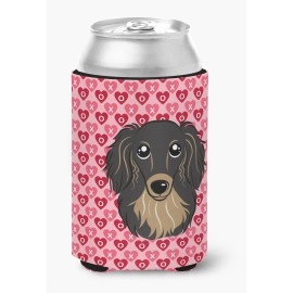 Caroline'S Treasures Longhair Black & Tan Dachshund Hearts Can Or Bottle Hugger, Multicolor