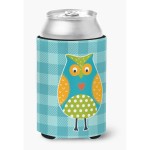 Caroline'S Treasures Owl On Blue Plaid Can Or Bottle Hugger, Can Hugger, Multicolor