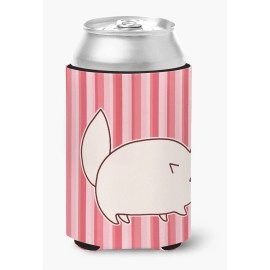 Caroline'S Treasures Cat Pink Stripes Can Or Bottle Hugger, Can Hugger, Multicolor