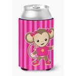 Caroline'S Treasures Monkey On Pink Stripes Can Or Bottle Hugger, Can Hugger, Multicolor
