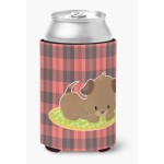 Caroline'S Treasures Puppy On Black Red Gingham Can Or Bottle Hugger, Can Hugger, Multicolor