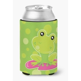 Caroline'S Treasures Frog On Lily Pad Green Polkadots Can Or Bottle Hugger, Can Hugger, Multicolor