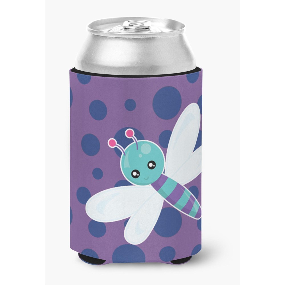 Caroline'S Treasures Dragonfly On Purple Polkadots Can Or Bottle Hugger, Can Hugger, Multicolor