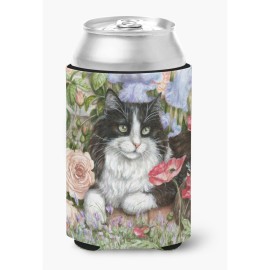 Caroline'S Treasures Cdco0231Cc Black And White Cat In Poppies Can Or Bottle Hugger, Multicolor