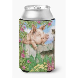 Caroline'S Treasures Cdco0349Cc Pig At The Gate With The Cat Can Or Bottle Hugger, Multicolor