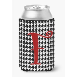 Caroline'S Treasures Cj1035-Fcc Letter F Initial Monogram-Houndstooth Black Can Or Bottle Koozie Hugger, Multicolor