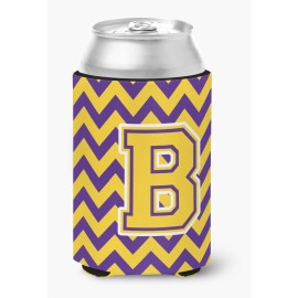 Caroline'S Treasures Cj1041-Bcc Letter B Chevron Purple And Gold Can Or Bottle Hugger, Multicolor