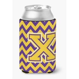 Caroline'S Treasures Cj1041-Xcc Letter X Chevron Purple And Gold Can Or Bottle Hugger, Multicolor