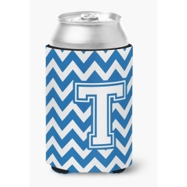 Caroline'S Treasures Cj1045-Tcc Letter T Chevron Blue And White Can Or Bottle Hugger, Multicolor