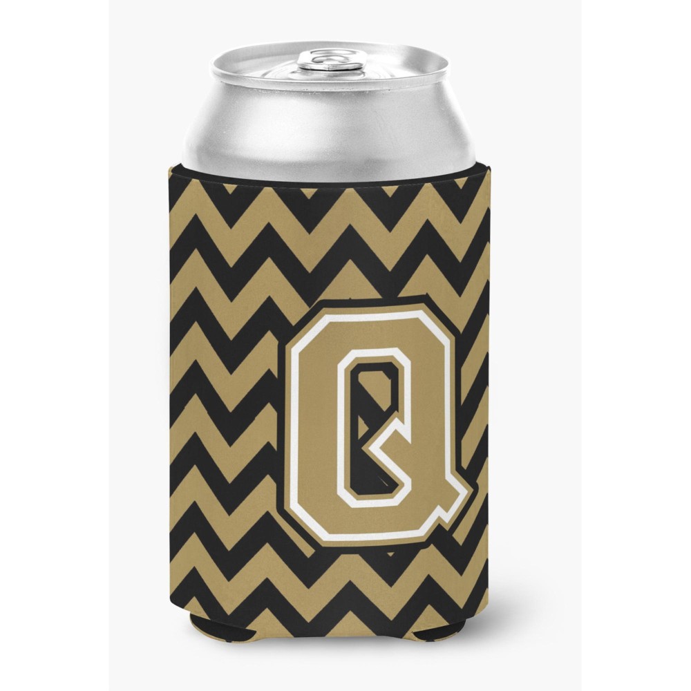 Caroline'S Treasures Cj1050-Qcc Letter Q Chevron Black And Gold Can Or Bottle Hugger, Multicolor