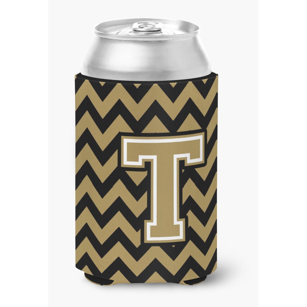 Caroline'S Treasures Cj1050-Tcc Letter T Chevron Black And Gold Can Or Bottle Hugger, Multicolor