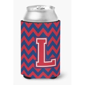 Caroline'S Treasures Cj1054-Lcc Letter L Chevron Yale Blue And Crimson Can Or Bottle Hugger, Multicolor