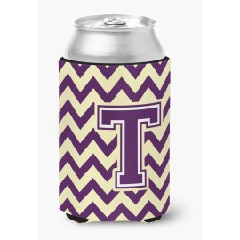 Caroline'S Treasures Cj1058-Tcc Letter T Chevron Purple And Gold Can Or Bottle Hugger, Multicolor