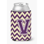 Caroline'S Treasures Cj1058-Vcc Letter V Chevron Purple And Gold Can Or Bottle Hugger, Multicolor