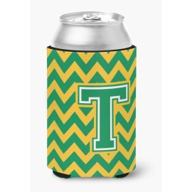 Caroline'S Treasures Cj1059-Tcc Letter T Chevron Green And Gold Can Or Bottle Hugger, Multicolor