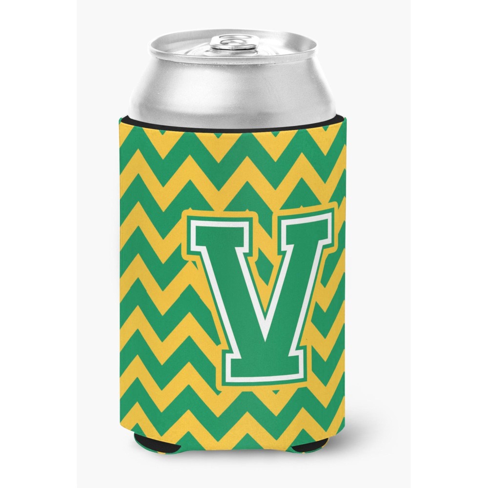 Caroline'S Treasures Cj1059-Vcc Letter V Chevron Green And Gold Can Or Bottle Hugger, Multicolor