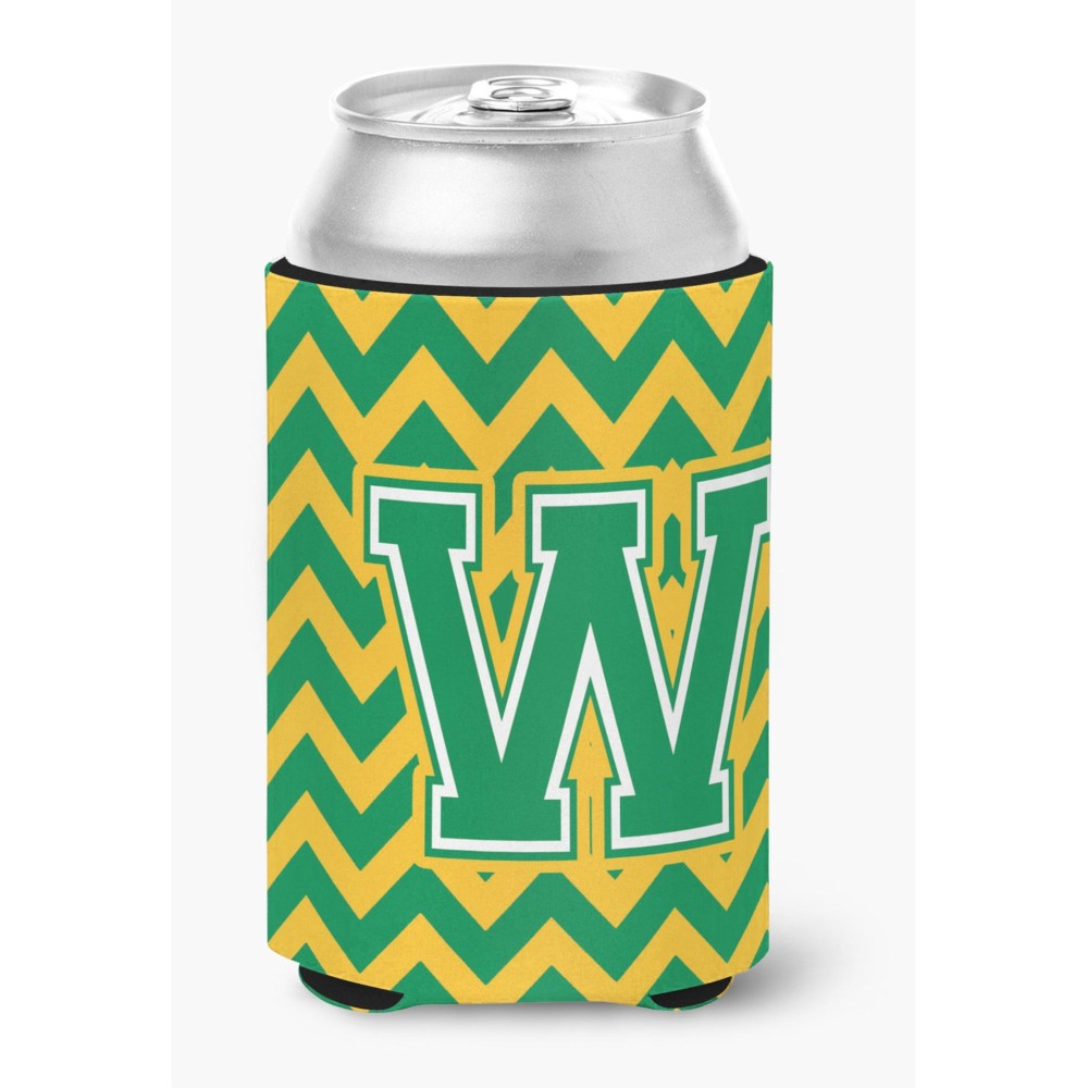 Caroline'S Treasures Cj1059-Wcc Letter W Chevron Green And Gold Can Or Bottle Hugger, Multicolor