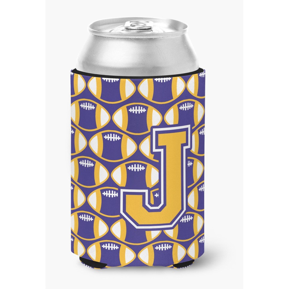 Caroline'S Treasures Cj1064-Jcc Letter J Football Purple And Gold Can Or Bottle Hugger, Multicolor