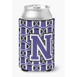 Caroline'S Treasures Cj1068-Ncc Letter N Football Purple And White Can Or Bottle Hugger, Multicolor