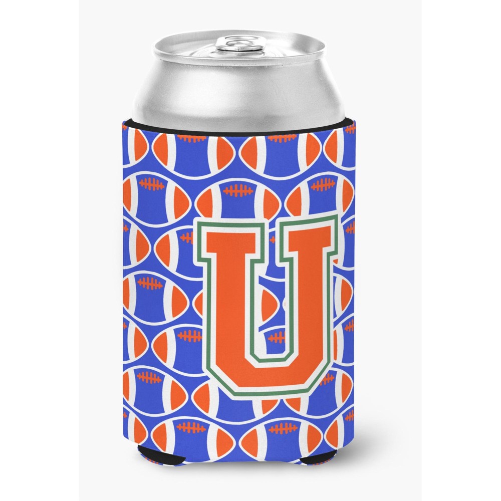 Caroline'S Treasures Cj1083-Ucc Letter U Football Green, Blue And Orange Can Or Bottle Hugger, Multicolor