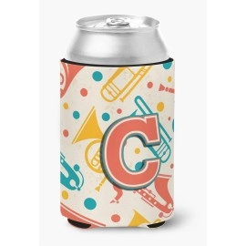 Letter C Retro Teal Orange Musical Instruments Initial Can Or Bottle Hugger Cj2001-Ccc