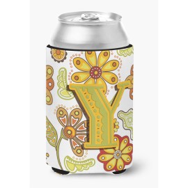 Letter Y Floral Mustard And Green Can Or Bottle Hugger Cj2003-Ycc