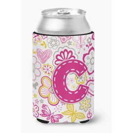 Letter C Flowers And Butterflies Pink Can Or Bottle Hugger Cj2005-Ccc