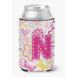 Letter N Flowers And Butterflies Pink Can Or Bottle Hugger Cj2005-Ncc