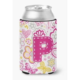 Letter P Flowers And Butterflies Pink Can Or Bottle Hugger Cj2005-Pcc