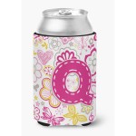 Letter Q Flowers And Butterflies Pink Can Or Bottle Hugger Cj2005-Qcc