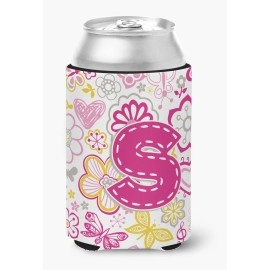Letter S Flowers And Butterflies Pink Can Or Bottle Hugger Cj2005-Scc