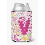 Letter V Flowers And Butterflies Pink Can Or Bottle Hugger Cj2005-Vcc