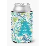 Letter A Flowers And Butterflies Teal Blue Can Or Bottle Hugger Cj2006-Acc