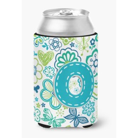 Letter O Flowers And Butterflies Teal Blue Can Or Bottle Hugger Cj2006-Occ