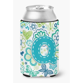 Letter Q Flowers And Butterflies Teal Blue Can Or Bottle Hugger Cj2006-Qcc