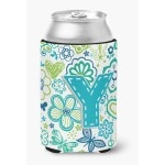 Letter Y Flowers And Butterflies Teal Blue Can Or Bottle Hugger Cj2006-Ycc