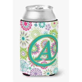 Letter A Flowers Pink Teal Green Initial Can Or Bottle Hugger Cj2011-Acc