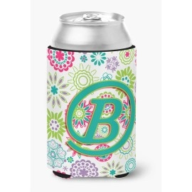 Letter B Flowers Pink Teal Green Initial Can Or Bottle Hugger Cj2011-Bcc