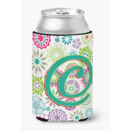 Letter C Flowers Pink Teal Green Initial Can Or Bottle Hugger Cj2011-Ccc