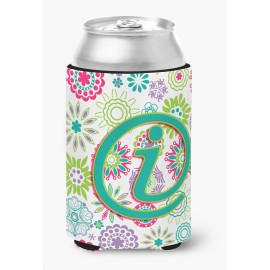 Letter I Flowers Pink Teal Green Initial Can Or Bottle Hugger Cj2011-Icc