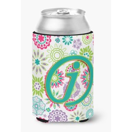 Letter J Flowers Pink Teal Green Initial Can Or Bottle Hugger Cj2011-Jcc