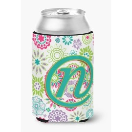 Letter N Flowers Pink Teal Green Initial Can Or Bottle Hugger Cj2011-Ncc